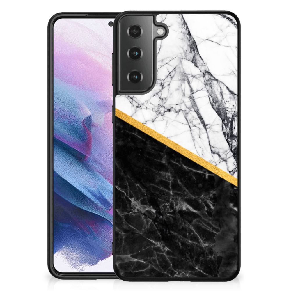 Samsung Galaxy S21 Plus Marmeren Print Telefoonhoesje Marmer Wit Zwart - Origineel Cadeau Man B2C Telecom