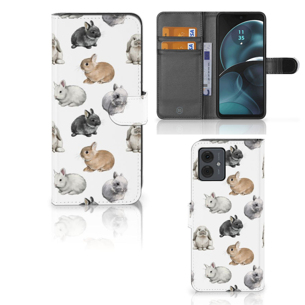 Telefoonhoesje met Pasjes voor Motorola Moto G14 Konijntjes