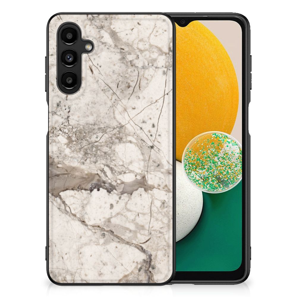 Samsung Galaxy A14 5G Marmeren Print Telefoonhoesje Marmer Beige op smartphone met marmerprint design.
