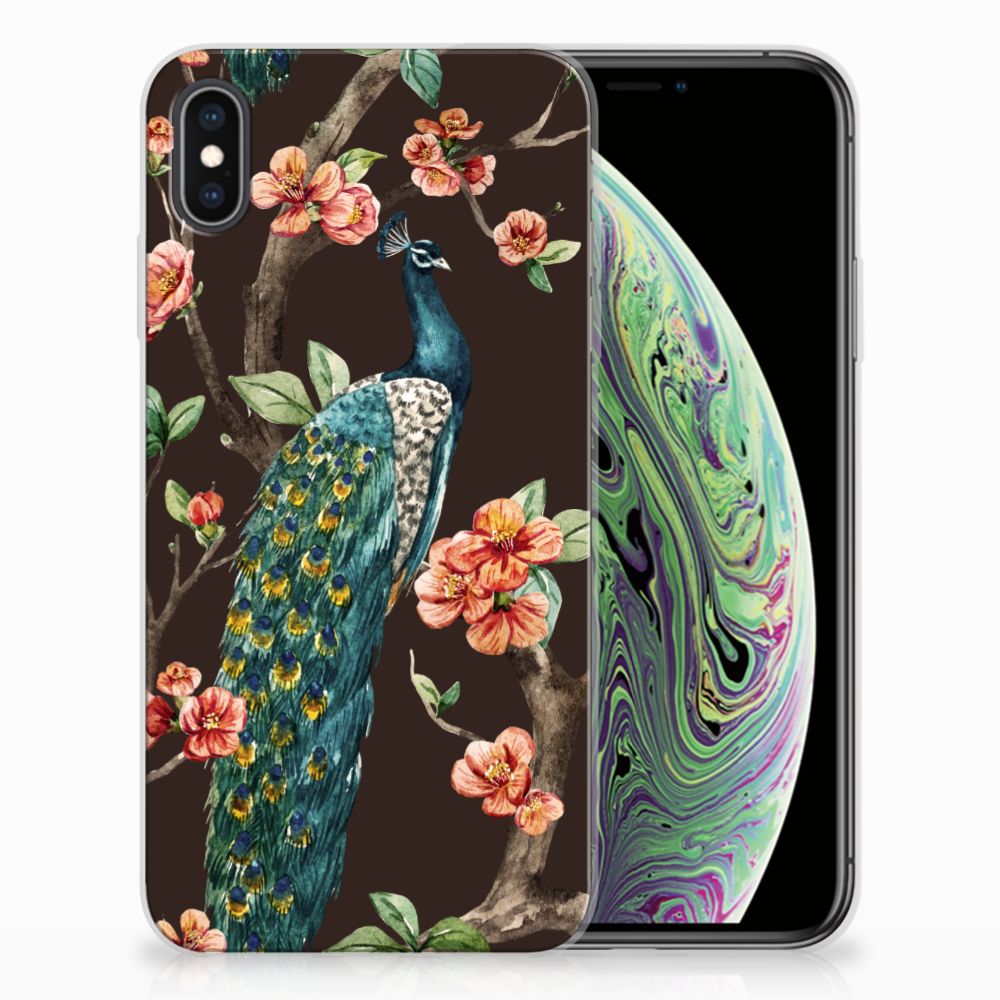 Apple iPhone Xs Max TPU Hoesje Pauw met Bloemen