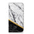 iPhone 15 Pro Max Standcase Marmer Wit Zwart - Origineel Cadeau Man met elegant zwartwit marmer ontwerp en gouden accent.