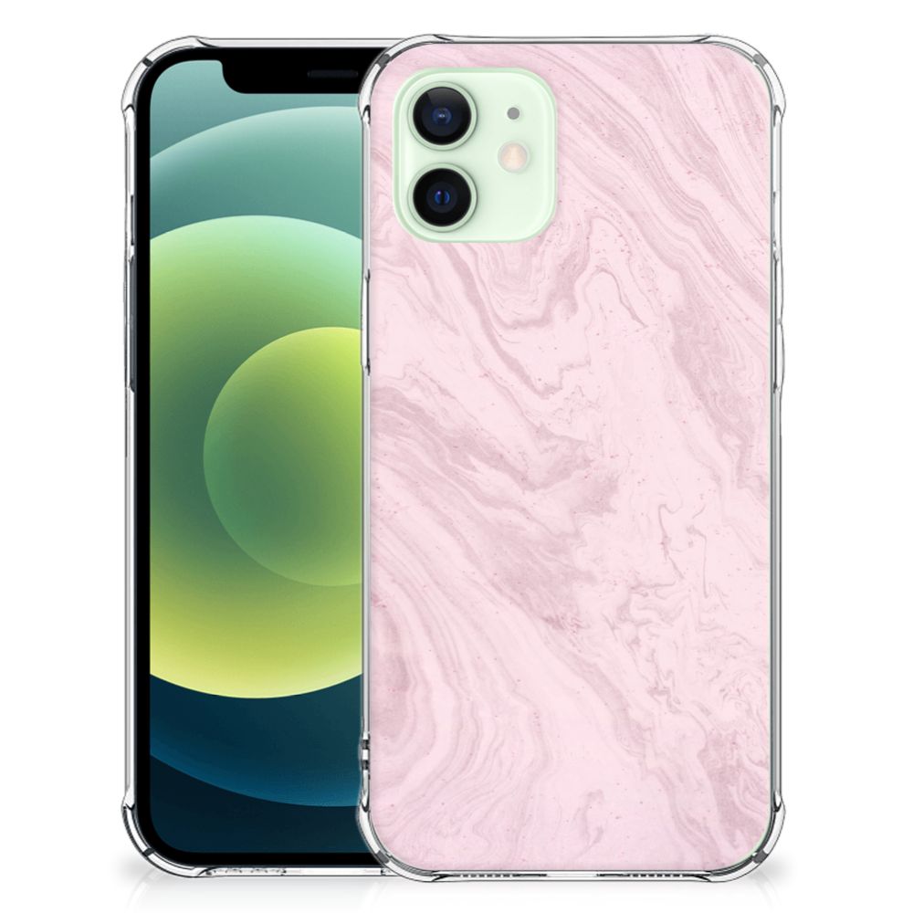 iPhone 12 Mini Anti-Shock Hoesje Marble Pink - Origineel Cadeau Vriendin
