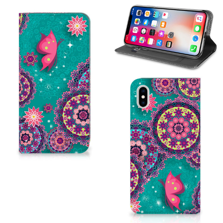 Apple iPhone Xs Max Bookcase Cirkels en Vlinders