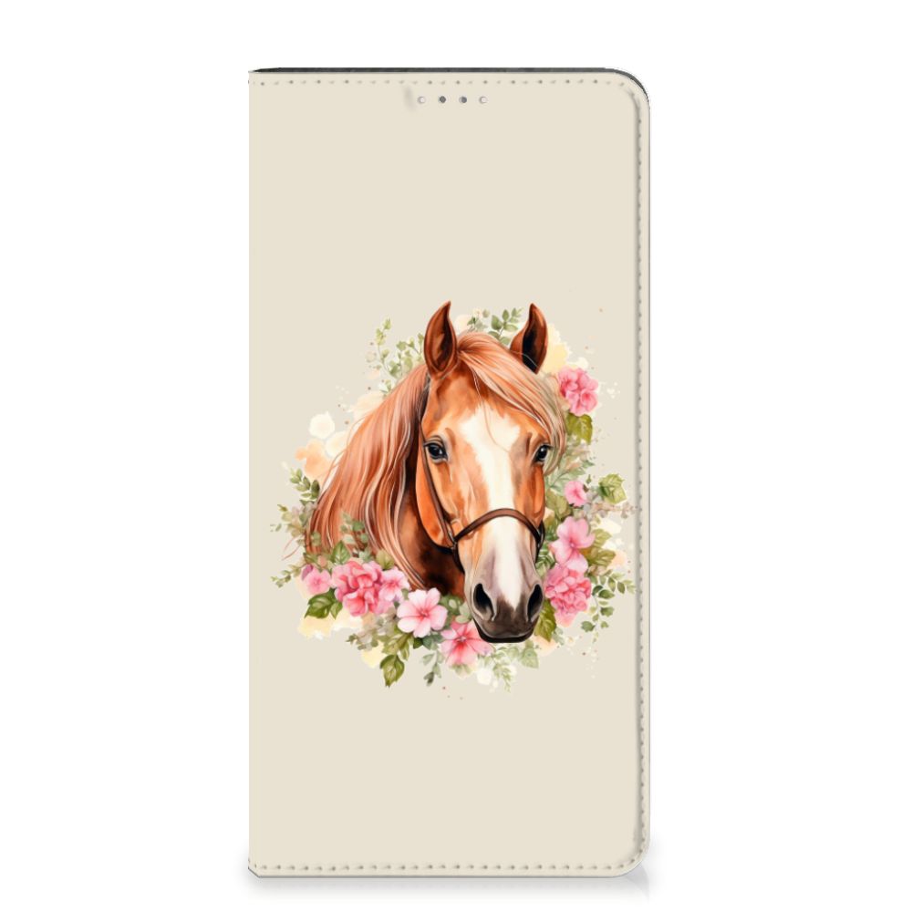 Hoesje maken voor Samsung Galaxy A14 5G Paard met paardenmotief en bloemenprint.