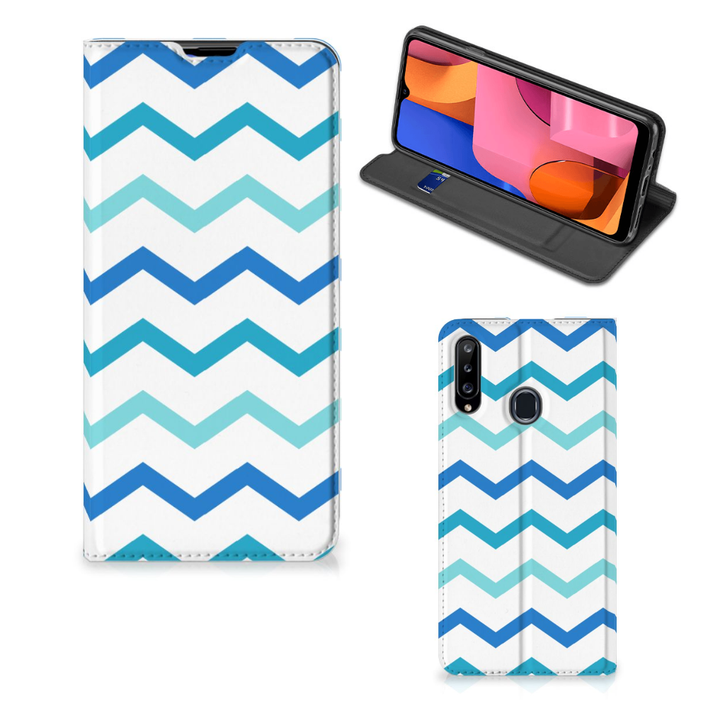 Samsung Galaxy A20s Hoesje met Magneet Zigzag Blauw - B2C Telecom