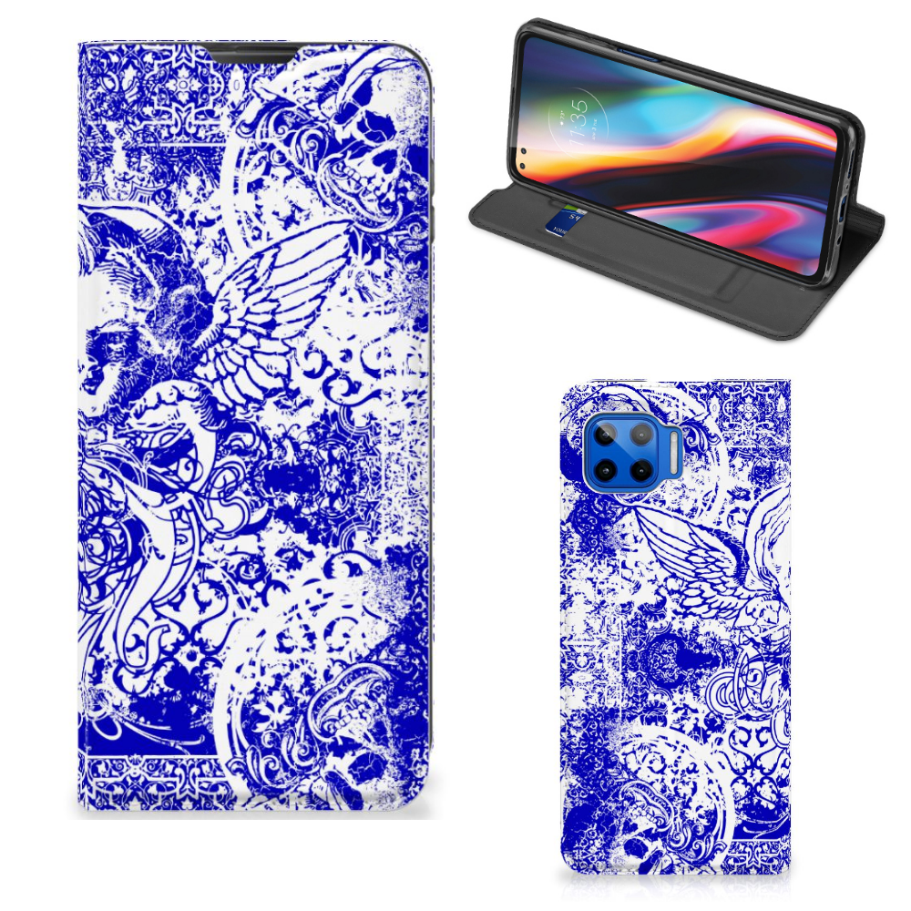 Mobiel BookCase Motorola Moto G 5G Plus Angel Skull Blauw - B2C Telecom