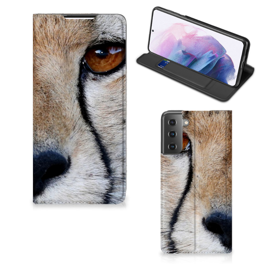 Samsung Galaxy S21 Plus Hoesje maken Cheetah close-up van een cheetah design case met jachtluipaard print.