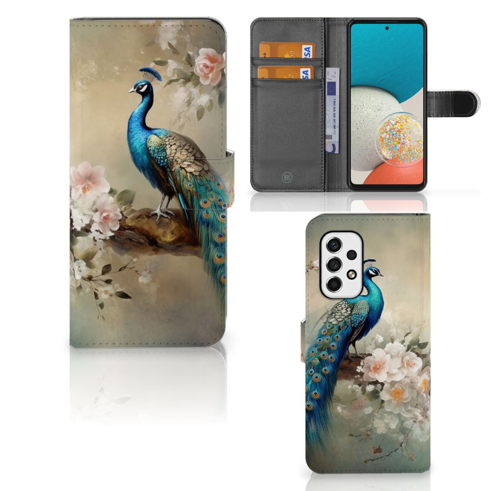 Telefoonhoesje met Pasjes voor Samsung Galaxy A53 Vintage Pauwen