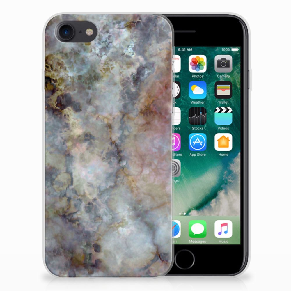 iPhone SE 2022 | SE 2020 | 8 | 7 TPU Siliconen Hoesje Marmer Grijs