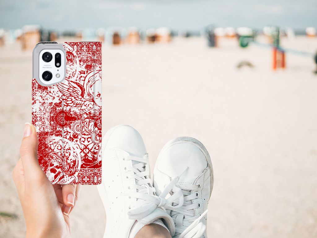 Mobiel BookCase OPPO Find X5 Pro Angel Skull Rood - B2C Telecom