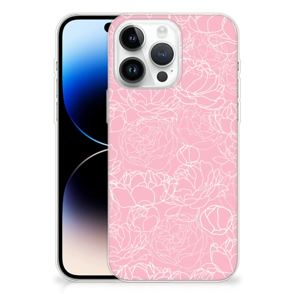 iPhone 14 Pro Max TPU Case White Flowers met een vrolijk roze bloemenpatroon đ¸
