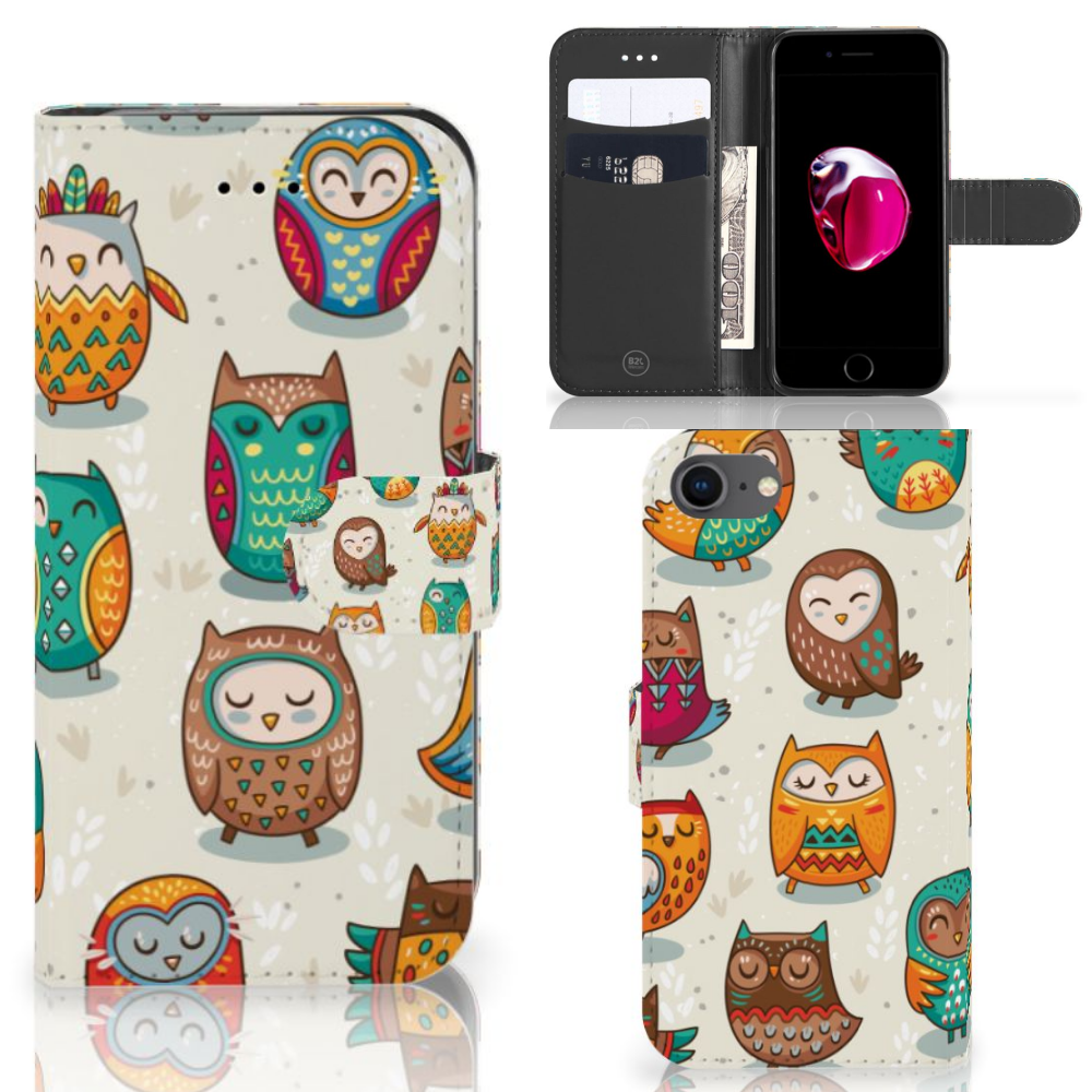 iPhone 7 | 8 | SE (2020) | SE (2022) Telefoonhoesje met Pasjes Vrolijke Uilen