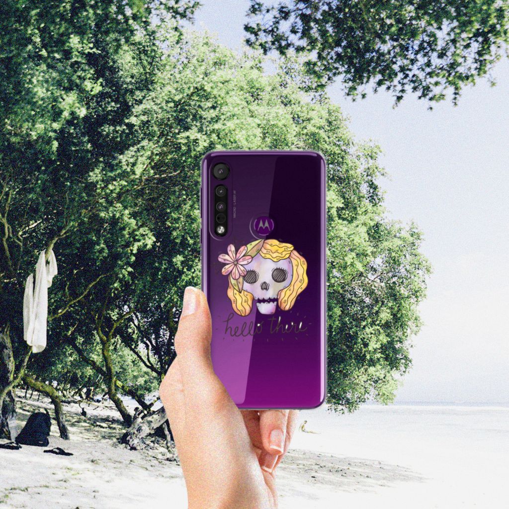 Silicone Back Case Motorola One Macro Boho Skull