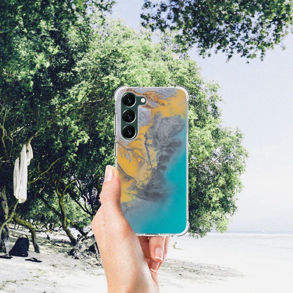 Samsung Galaxy S23 Plus Anti-Shock Hoesje Marble Blue Gold