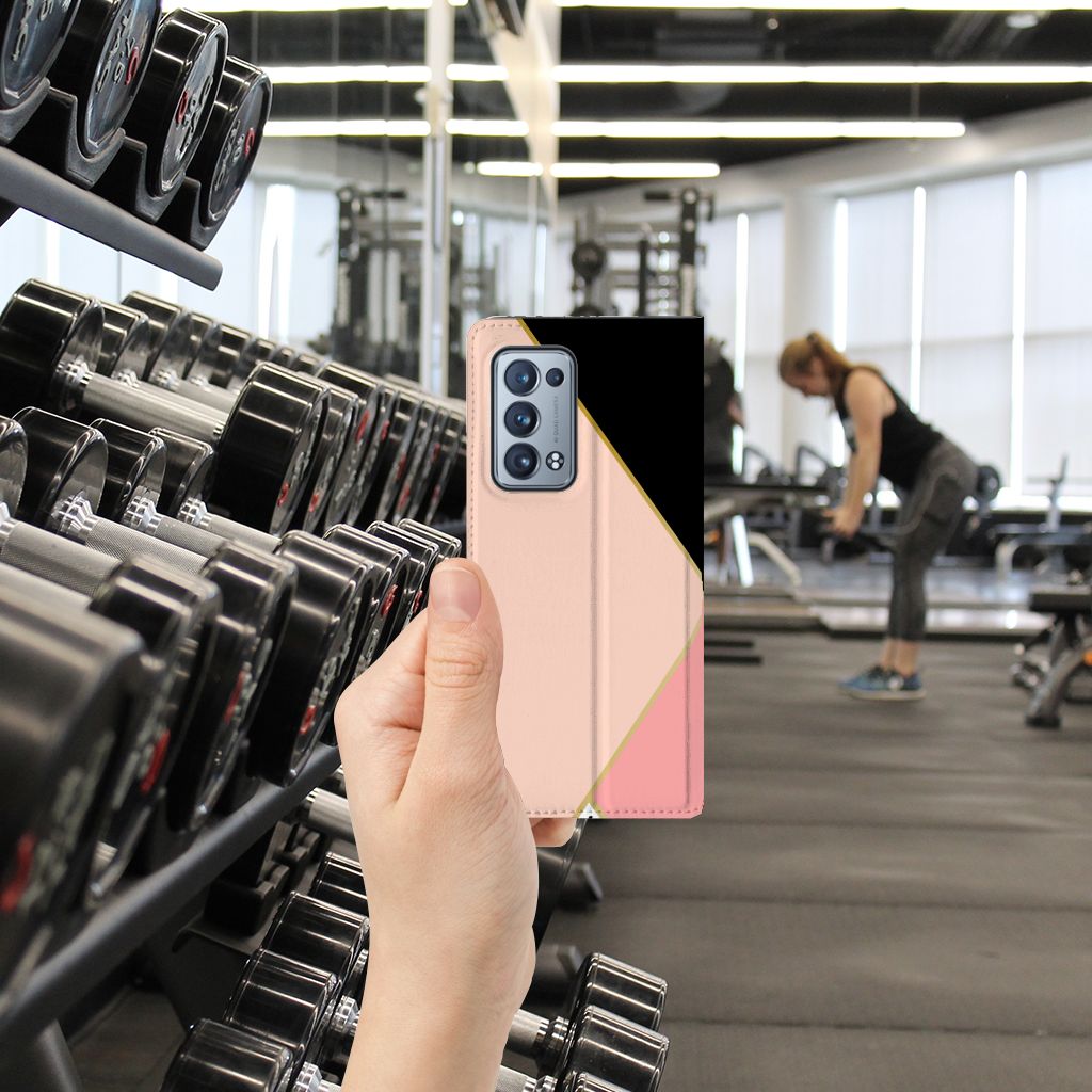 OPPO Reno 6 Pro Plus 5G Stand Case Zwart Roze Vormen - B2C Telecom
