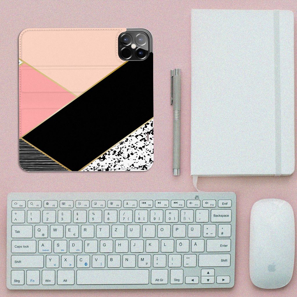 iPhone 12 Pro Max Stand Case Zwart Roze Vormen - B2C Telecom