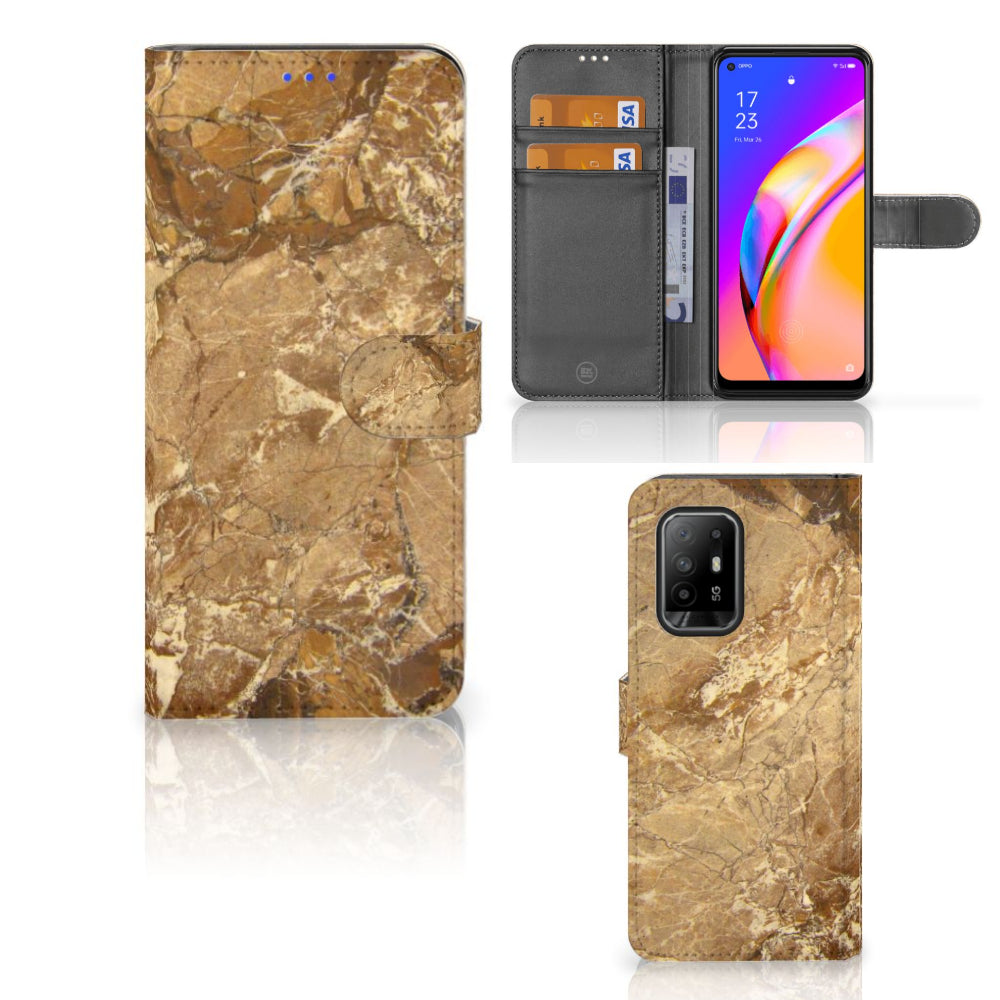 OPPO Reno5 Z | A94 5G Bookcase Marmer Creme met pasjeshouder en luxe marmerlook