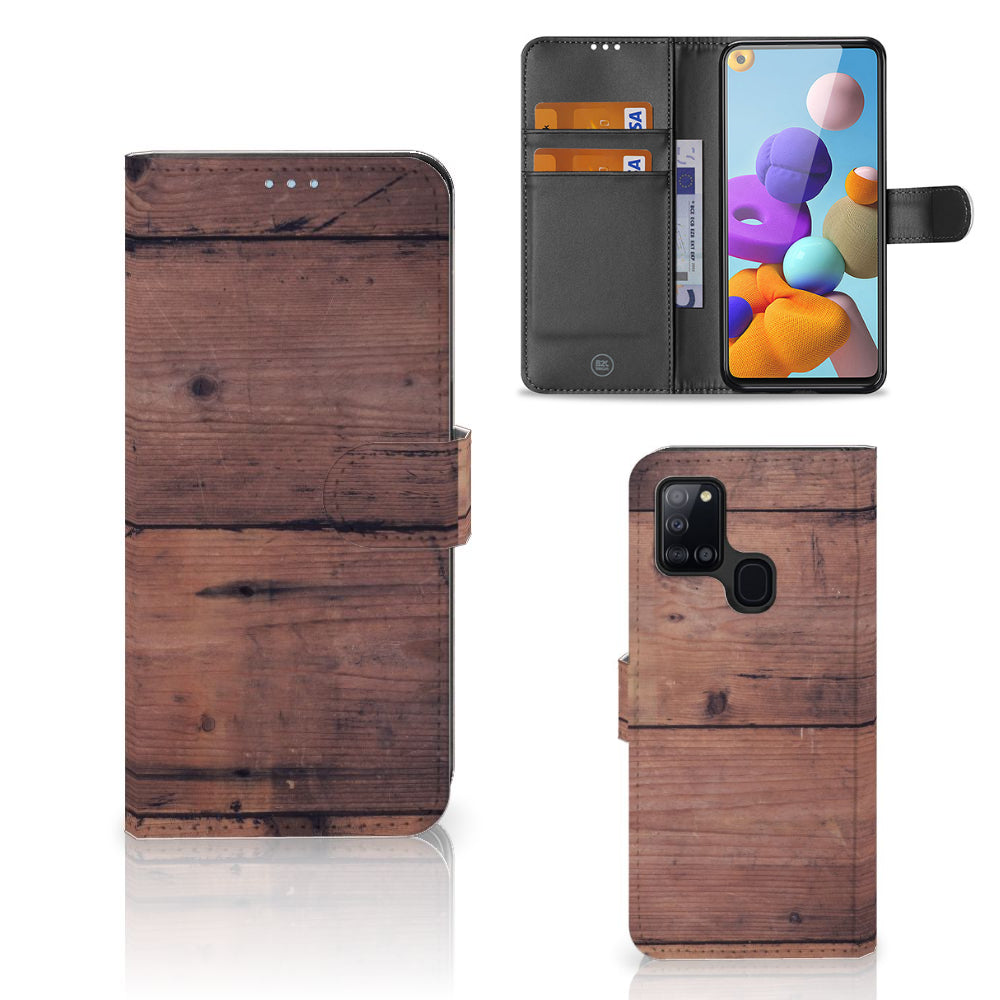 Samsung Galaxy A21s Book Style Case Old Wood