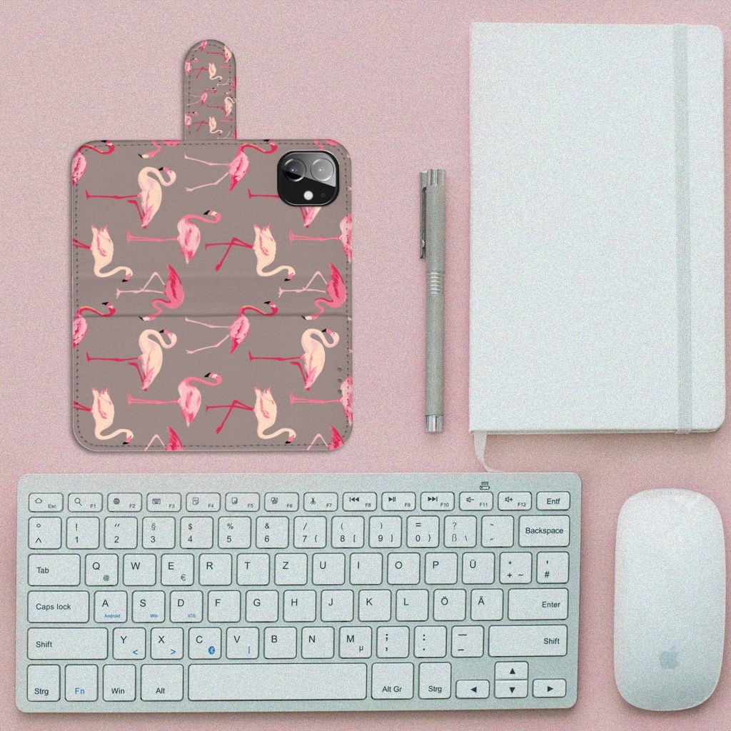 Apple iPhone 12 Mini Telefoonhoesje met Pasjes Flamingo