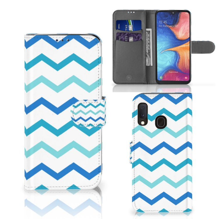 Samsung Galaxy A20e Telefoon Hoesje Zigzag Blauw