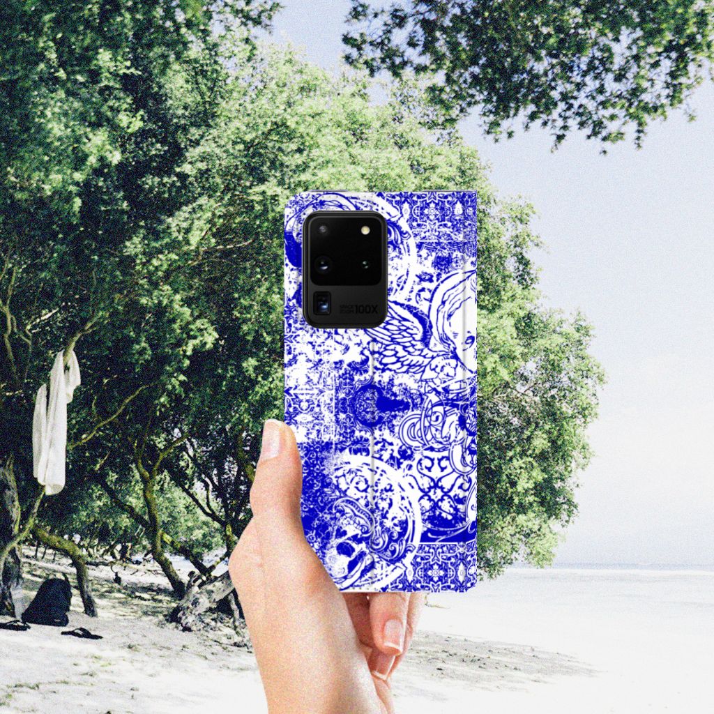 Mobiel BookCase Samsung Galaxy S20 Ultra Angel Skull Blauw