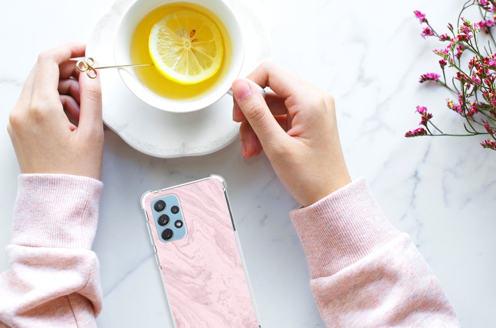 Samsung Galaxy A73 Anti-Shock Hoesje Marble Pink - Origineel Cadeau Vriendin B2C Telecom
