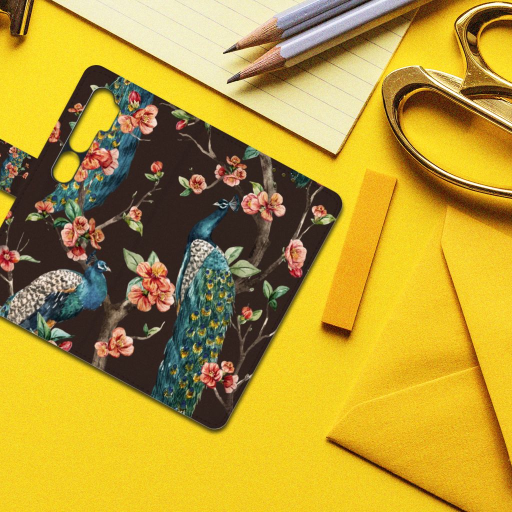 Xiaomi Mi Note 10 Pro Telefoonhoesje met Pasjes Pauw met Bloemen