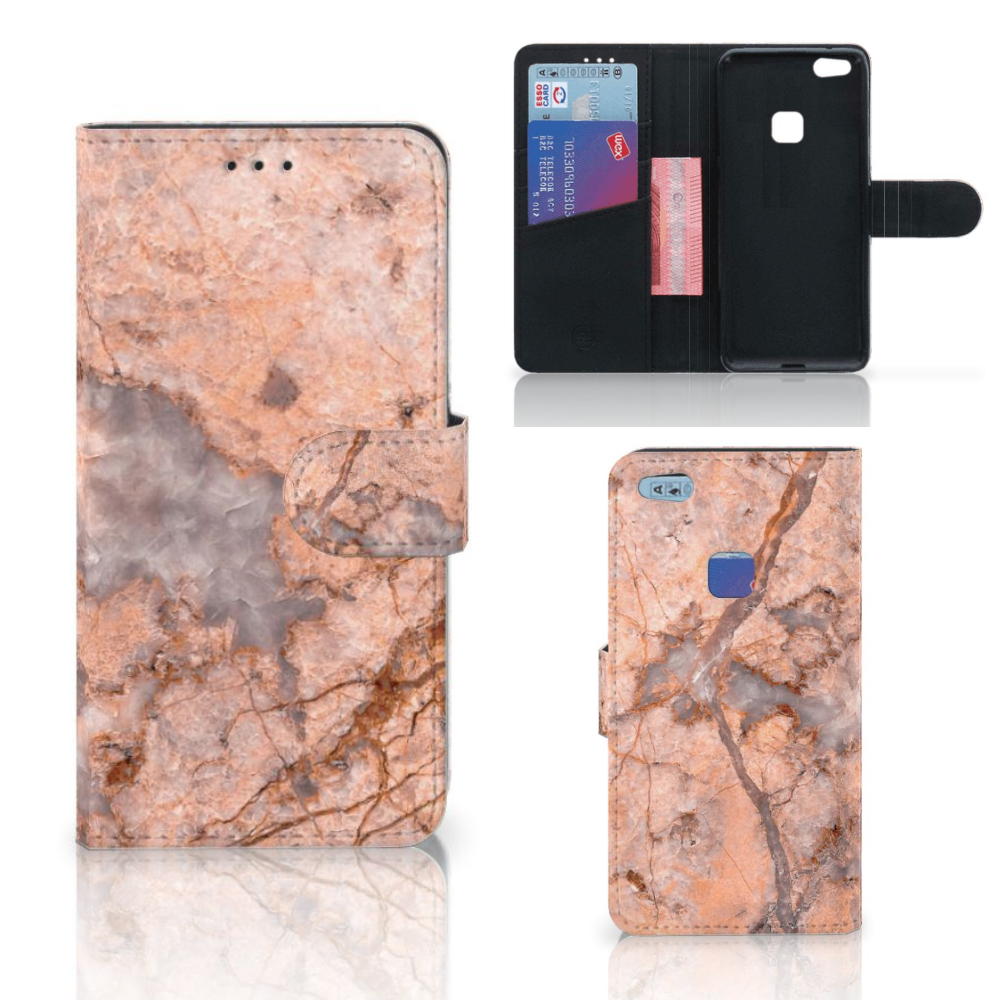 Huawei P10 Lite Bookcase Marmer Oranje
