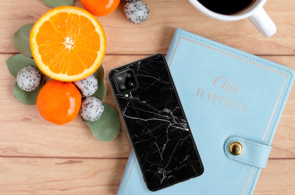 Samsung Galaxy A12 Marmeren Print Telefoonhoesje Marmer Zwart - Origineel Cadeau Vader B2C Telecom