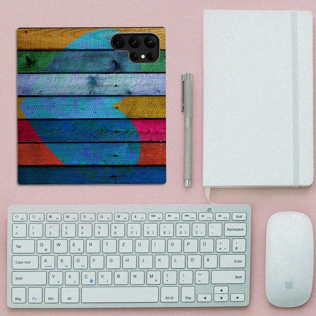 Samsung Galaxy S23 Ultra Book Wallet Case Wood Heart - Cadeau voor je Vriend - B2C Telecom