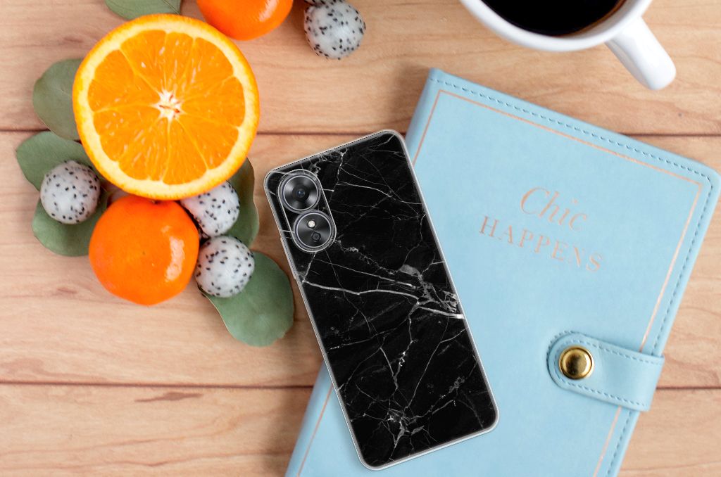 OPPO A17 TPU Siliconen Hoesje Marmer Zwart - Origineel Cadeau Vader B2C Telecom