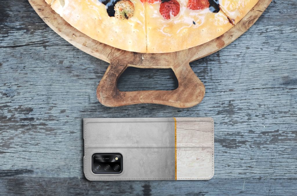 OPPO A74 4G Book Wallet Case Wood Concrete - B2C Telecom