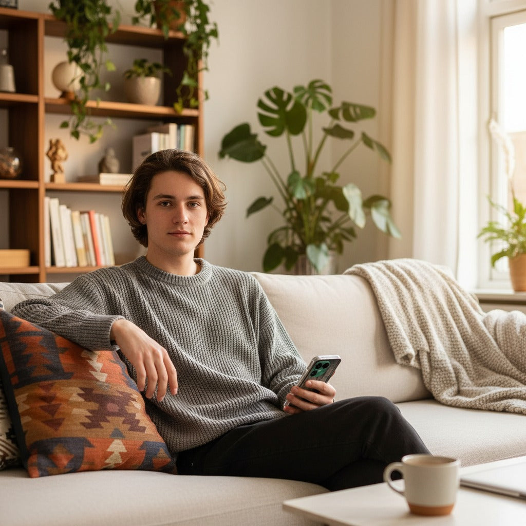 Steigerhout Fairphone 6 Hoesje â TPU Softcase - lifestyle foto in huiselijke setting