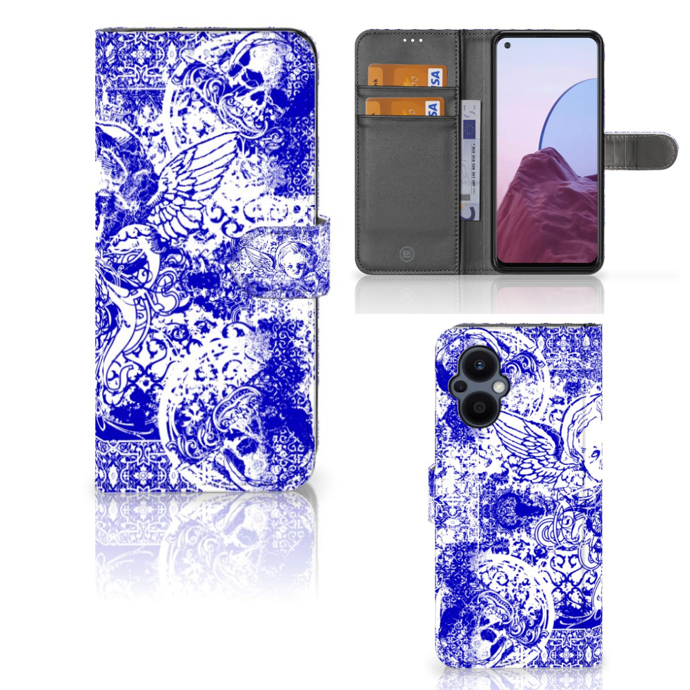 Telefoonhoesje met Naam OPPO Reno 8 Lite | OnePlus Nord N20 Angel Skull Blauw