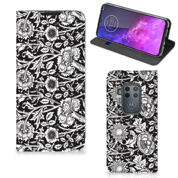 Motorola One Zoom Smart Cover Black Flowers - B2C Telecom