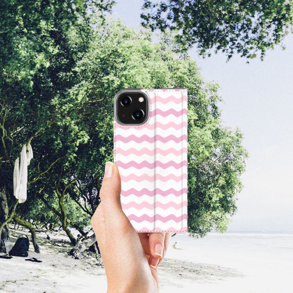 iPhone 14 Hoesje met Magneet Waves Roze - B2C Telecom