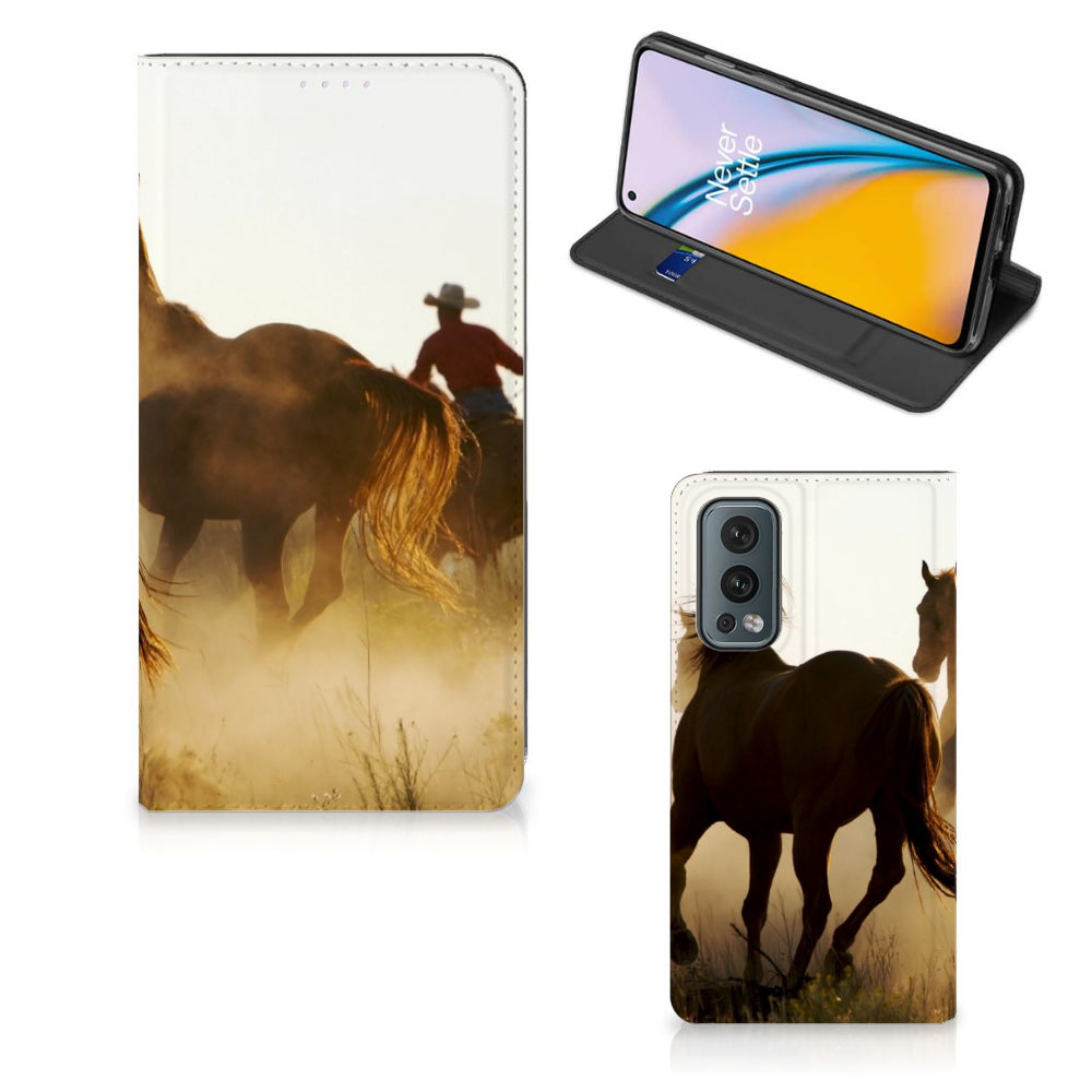 OnePlus Nord 2 5G Hoesje maken Design Cowboy met paardenprint in de natuur