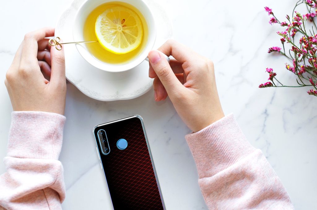 Huawei P30 Lite Doorzichtige Silicone Hoesje Geruit Rood