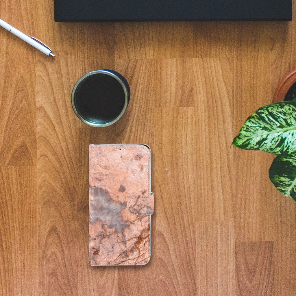 Huawei Y6 (2019) Bookcase Marmer Oranje