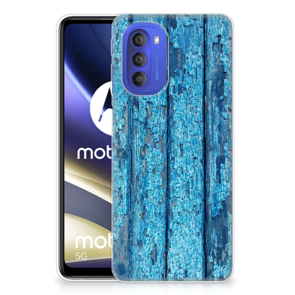Motorola Moto G51 5G Bumper Hoesje Wood Blue