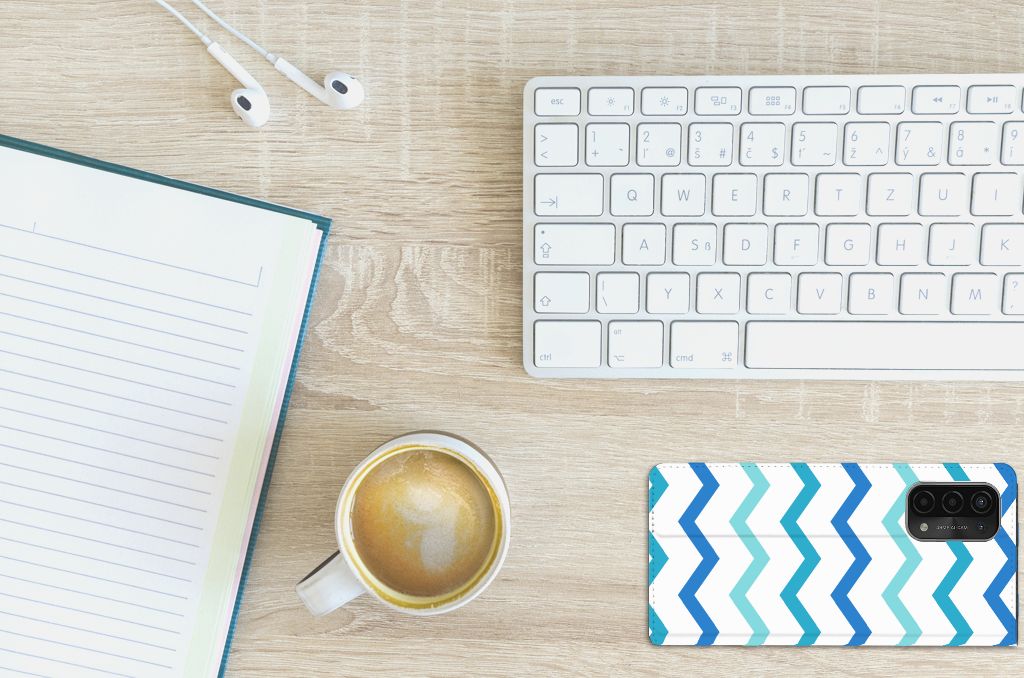 OPPO A54 5G | A74 5G | A93 5G Hoesje met Magneet Zigzag Blauw - B2C Telecom