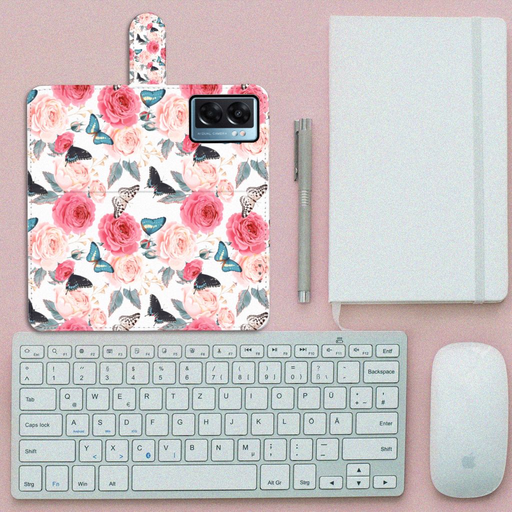 OPPO A77 5G | A57 5G Hoesje Butterfly Roses