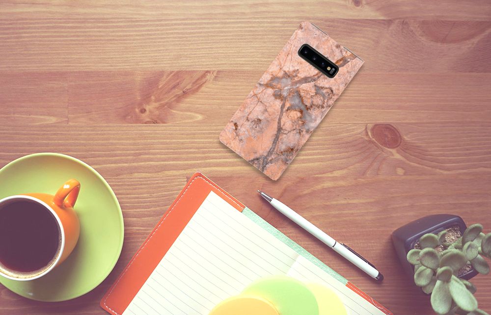Samsung Galaxy S10 Plus Standcase Marmer Oranje