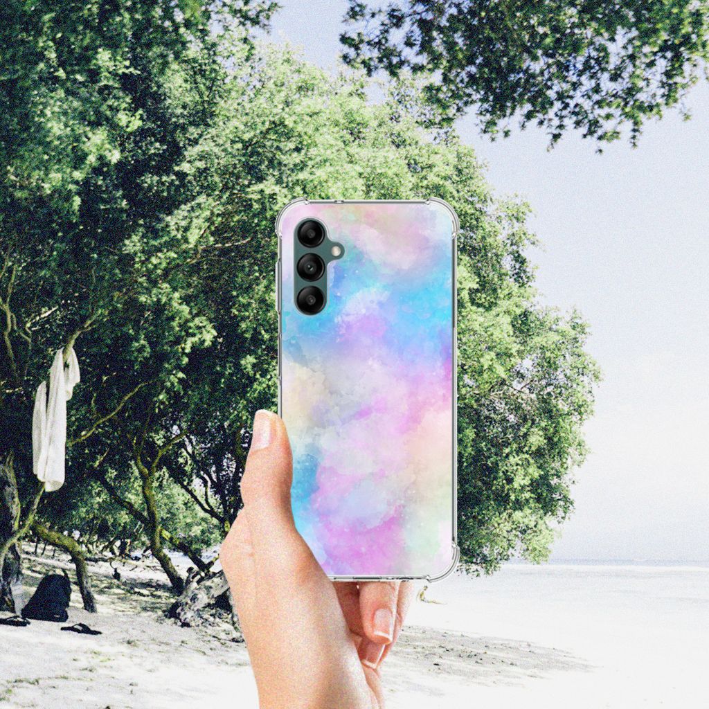 Back Cover Samsung Galaxy A14 5G/4G Watercolor Light displayed outdoors with a colorful, watercolor design.