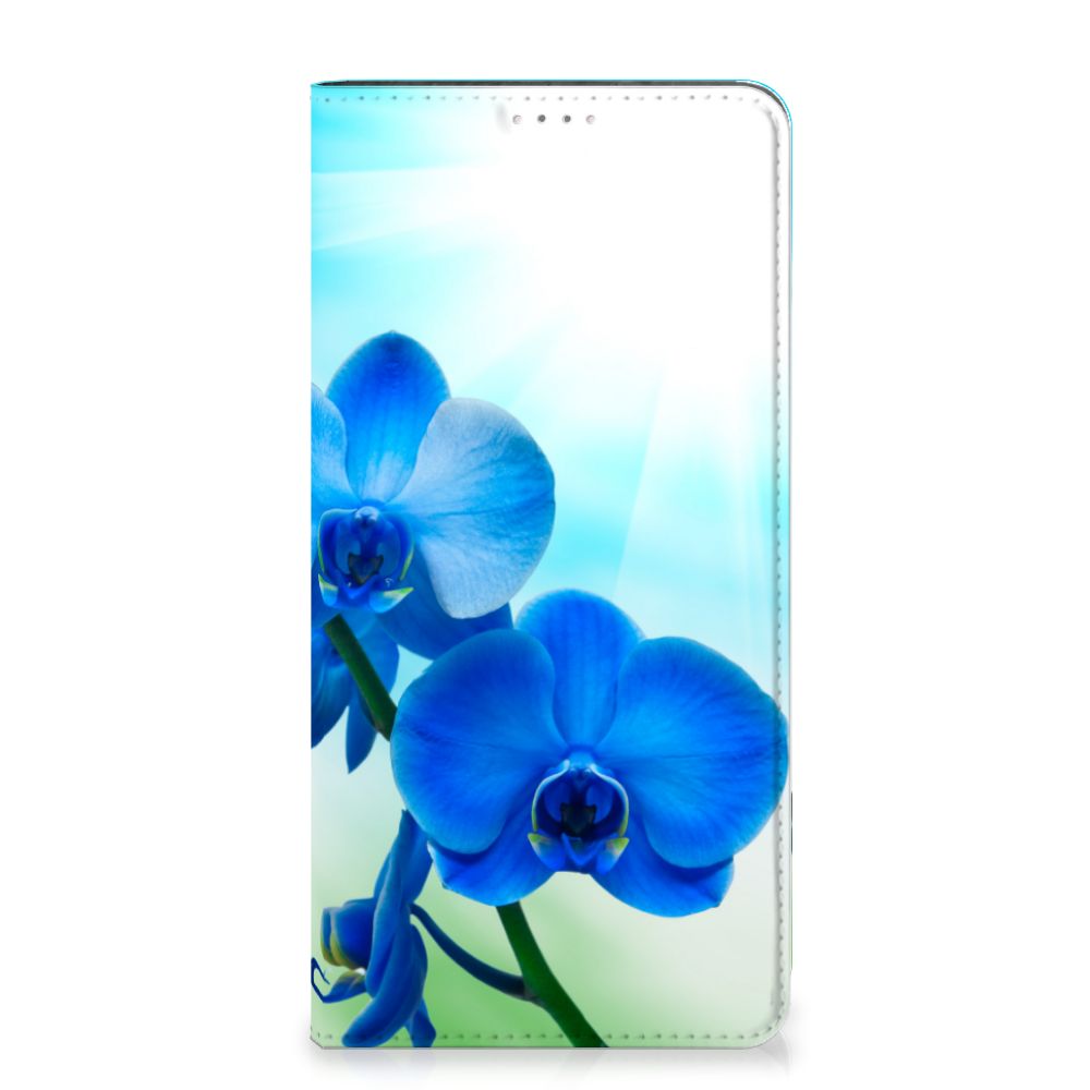 Samsung Galaxy A14 4G Smart Cover Orchidee Blauw - Cadeau voor je Moeder met elegante blauwe orchideeën.
