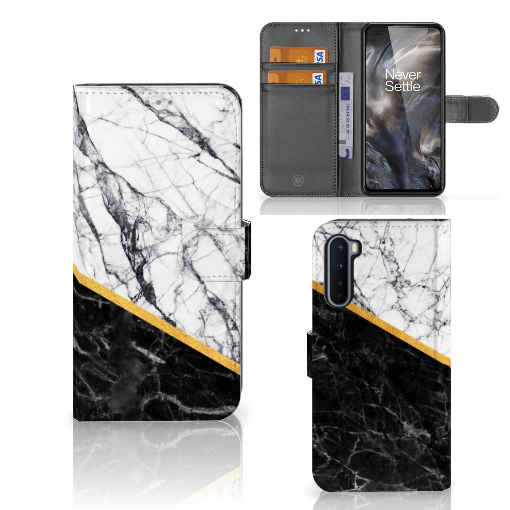 OnePlus Nord Bookcase Marmer Wit Zwart - Origineel Cadeau Man