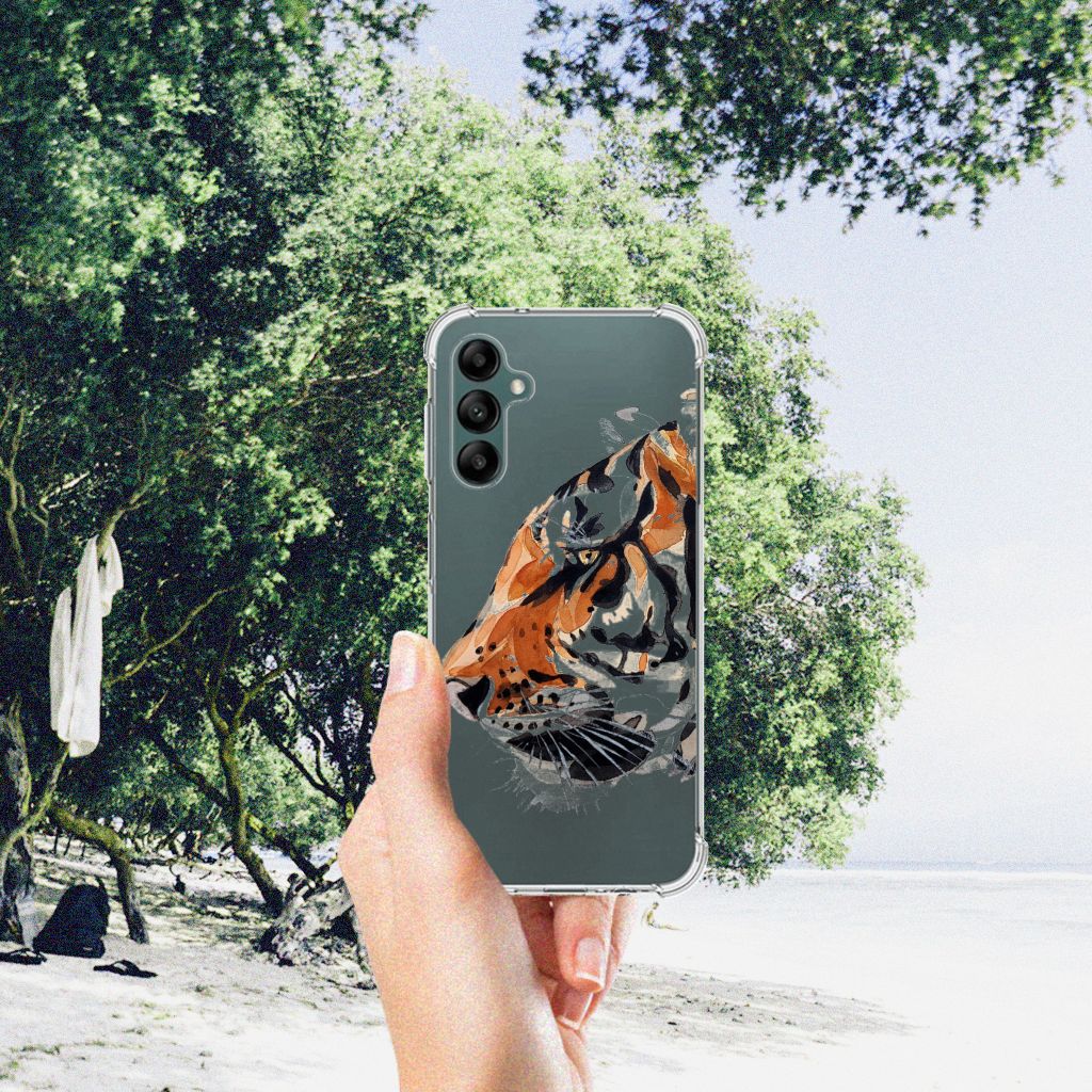 Back Cover Samsung Galaxy A14 5G/4G Watercolor Tiger design showcased in a scenic outdoor setting.