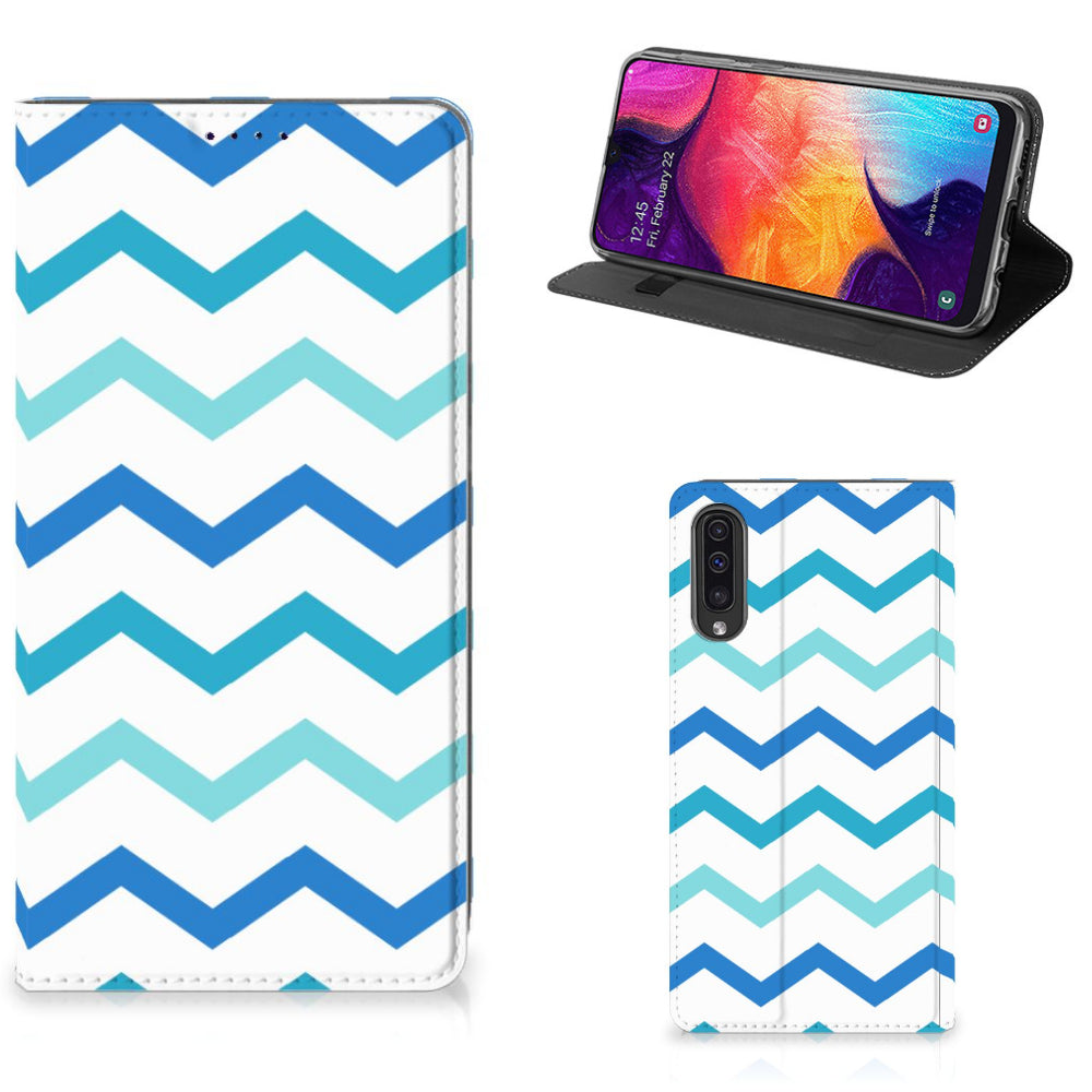 Samsung Galaxy A50 Hoesje met Magneet Zigzag Blauw