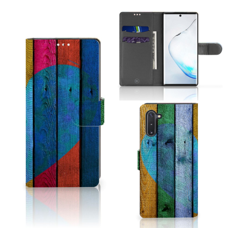 Samsung Galaxy Note 10 Book Style Case Wood Heart - Cadeau voor je Vriend