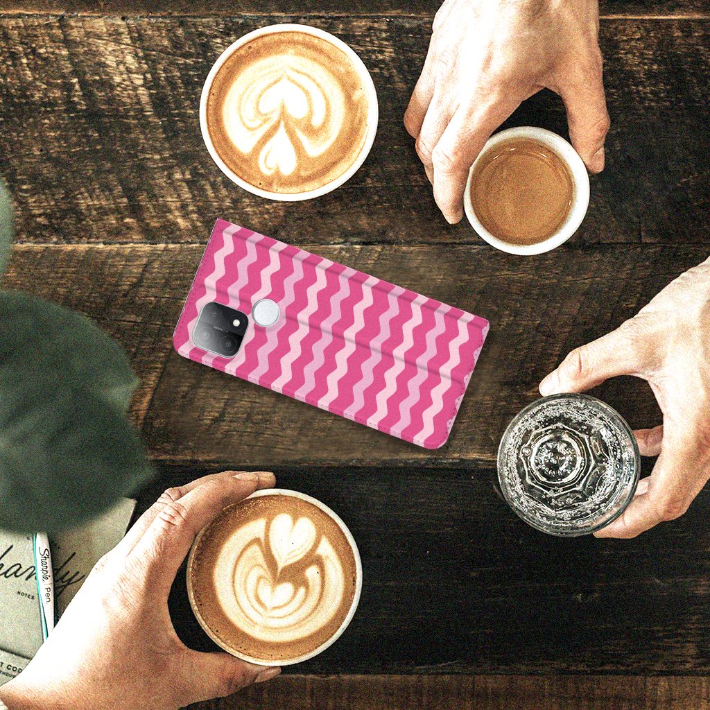 OPPO A15 Hoesje met Magneet Waves Pink - B2C Telecom